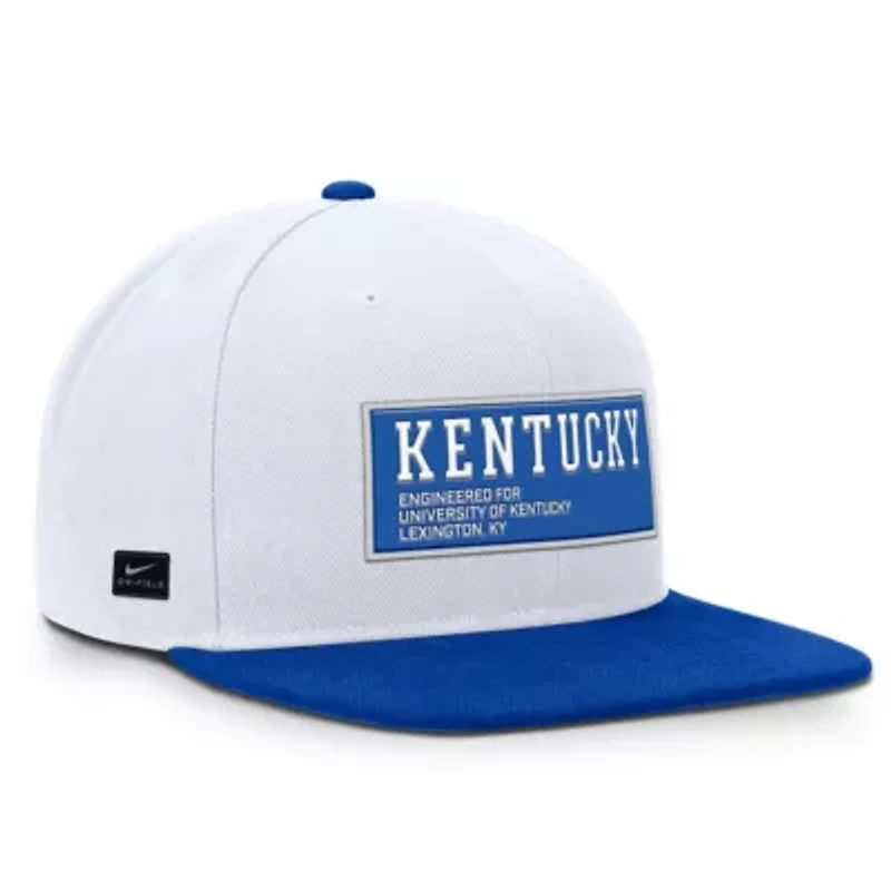 NCAA Nike White/Royal Kentucky Wildcats 2025 On-Field Patch Pro Dri-FIT Snapback Hat