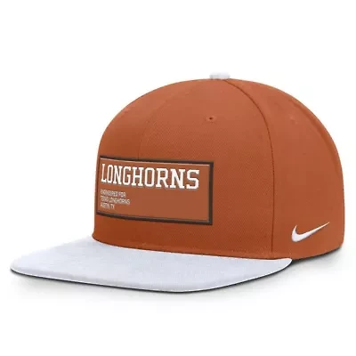 NCAA Nike Texas Orange/White Texas Longhorns 2025 On-Field Patch Pro Dri-FIT Snapback Hat