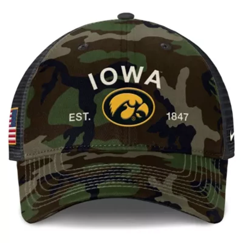 NCAA Nike Iowa Hawkeyes 2025 Military Appreciation Rise Adjustable Trucker Hat
