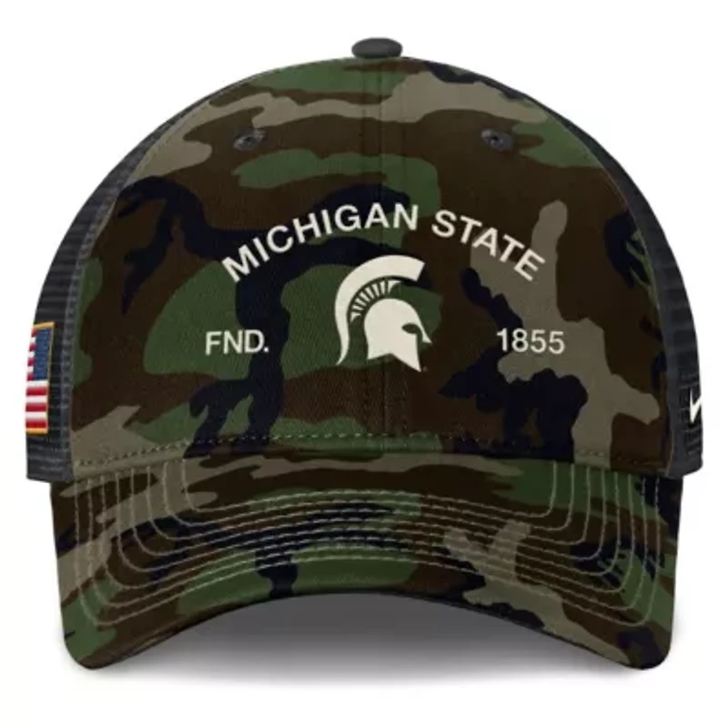 NCAA Nike Michigan State Spartans 2025 Military Appreciation Rise Adjustable Trucker Hat