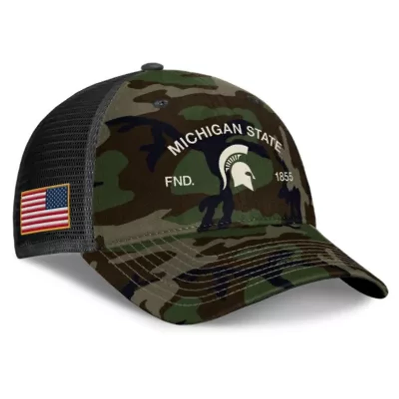 NCAA Nike Michigan State Spartans 2025 Military Appreciation Rise Adjustable Trucker Hat