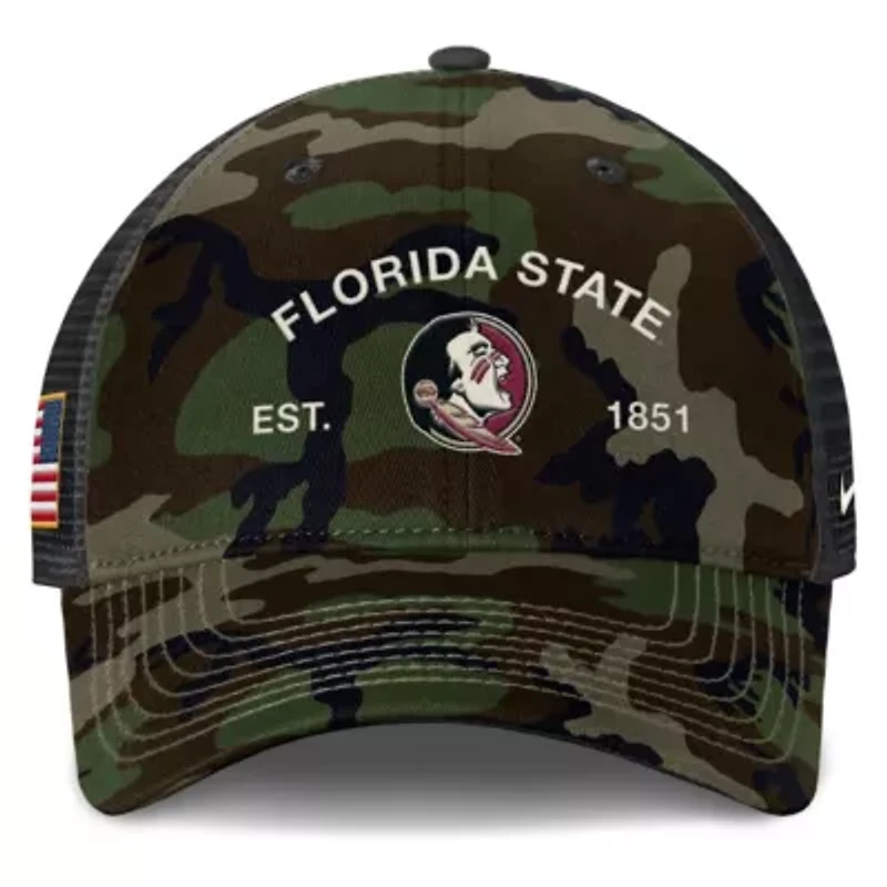 NCAA Nike Florida State Seminoles 2025 Military Appreciation Rise Adjustable Trucker Hat