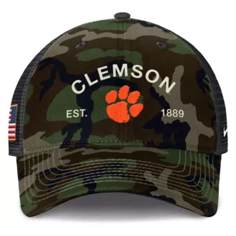 NCAA Nike Clemson Tigers 2025 Military Appreciation Rise Adjustable Trucker Hat