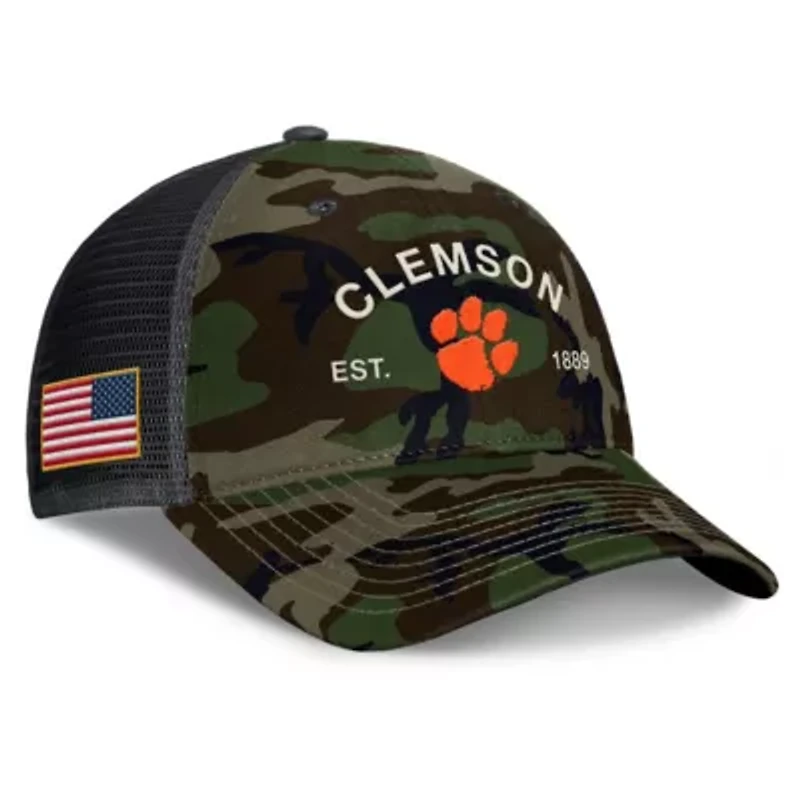 NCAA Nike Clemson Tigers 2025 Military Appreciation Rise Adjustable Trucker Hat