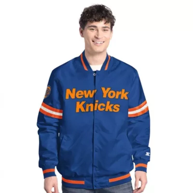 NBA Blue/Orange New York Knicks Scout Full Snap Varsity Jacket
