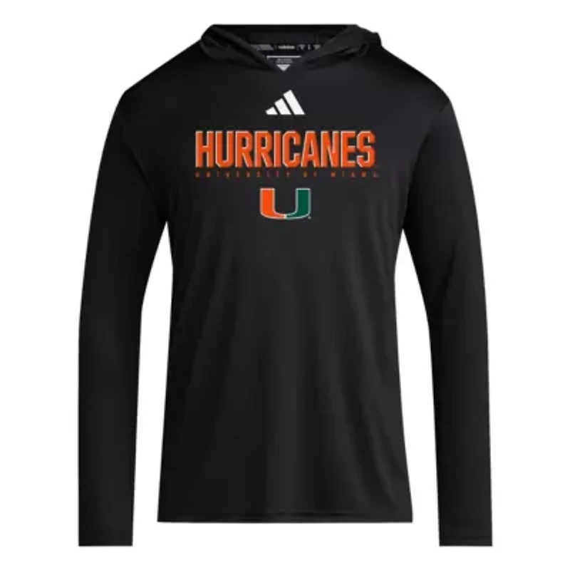 Miami (FL) Hurricanes NCAA 2025 AEROREADY Sideline Training Long Sleeve Hooded T-Shirt