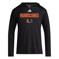 Miami (FL) Hurricanes NCAA 2025 AEROREADY Sideline Training Long Sleeve Hooded T-Shirt