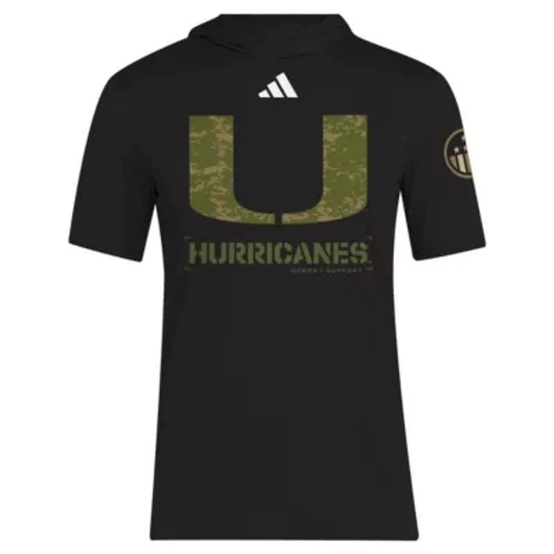 Miami (FL) Hurricanes NCAA 2025 Military Appreciation AEROREADY Hooded T-Shirt