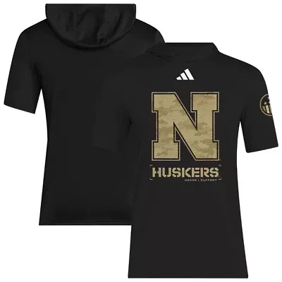 NCAA Nebraska Huskers 2025 Military Appreciation AEROREADY Hooded T-Shirt
