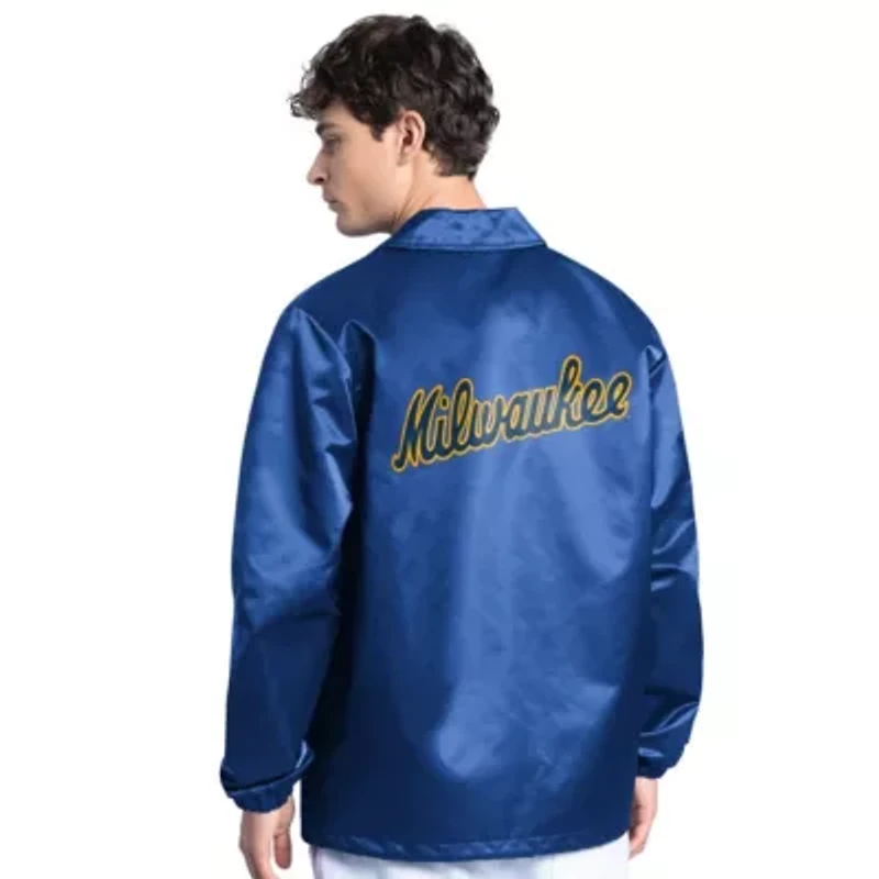 MLB Milwaukee Brewers Cooperstown Collection Point Man Full-Snap Coaches Jacket