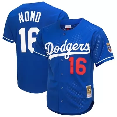 MLB Hideo Nomo Los Angeles Dodgers Cooperstown Collection Mesh Batting Practice Button-Up Jersey