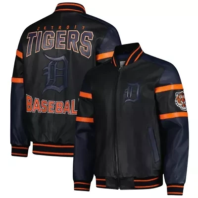 MLB Detroit Tigers Full-Zip Leather Varsity Jacket