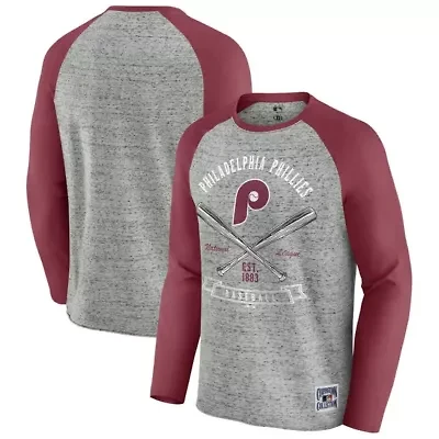 MLB Philadelphia Phillies Raw Edge Raglan Long Sleeve Baseball T-Shirt