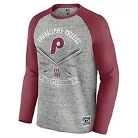 MLB Philadelphia Phillies Raw Edge Raglan Long Sleeve Baseball T-Shirt