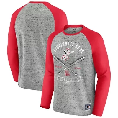 MLB Cincinnati Reds Raw Edge Raglan Long Sleeve Baseball T-Shirt