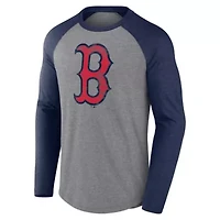 Boston Red Sox MLB Fanatics Gray/ Weathered Logo Tri-Blend Raglan Long Sleeve T-Shirt