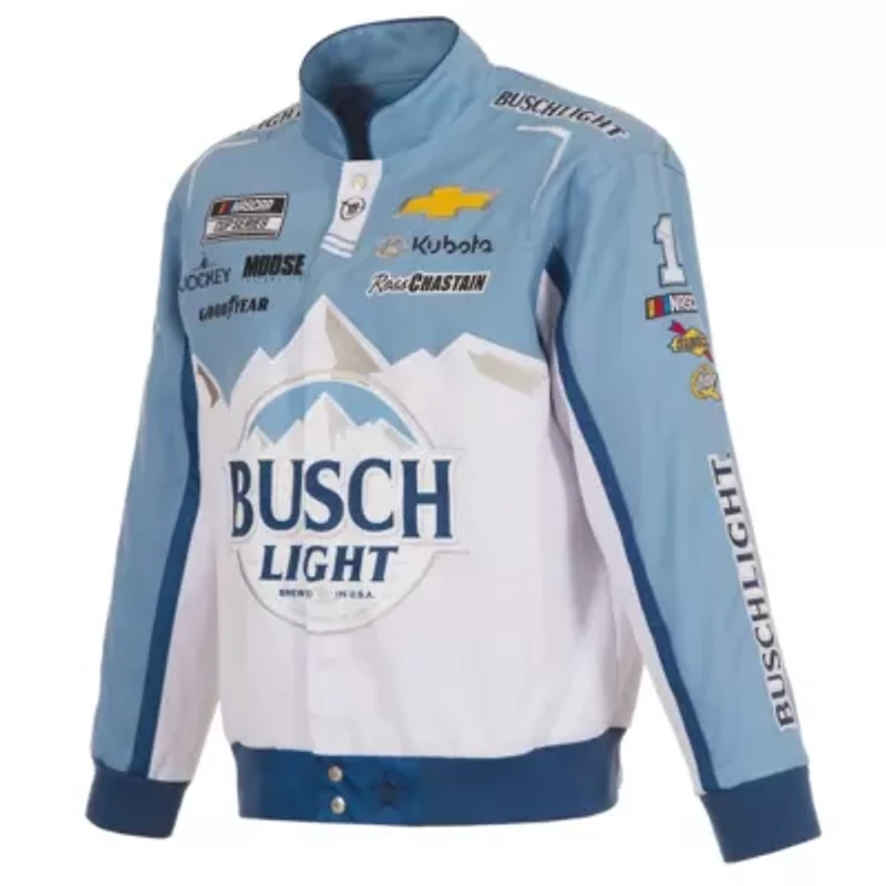 NASCAR White/Light Ross Chastain Busch Light Full-Snap Twill Uniform Jacket