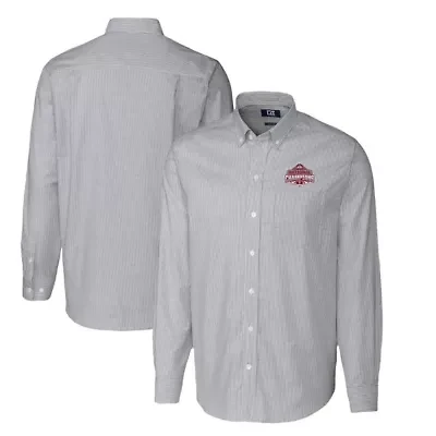 NCAA Ohio State Buckeyes Football Playoff 2024 National s Stretch Oxford Stripe Tri-Blend Long Sleeve Button-Down Shirt