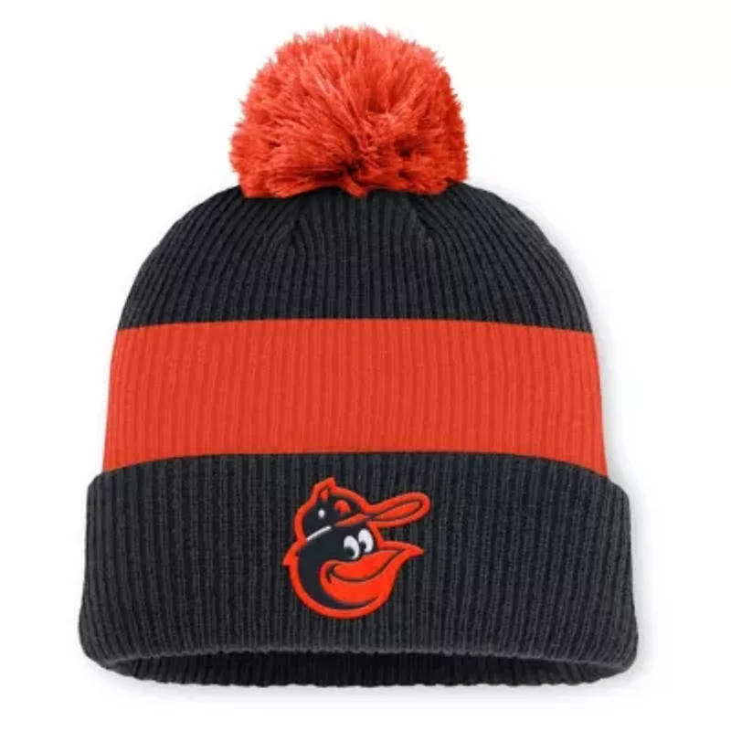 MLB Nike Black/Orange Baltimore Orioles Cooperstown Collection Peak Standard Cuffed Knit Hat with Pom