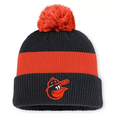 MLB Nike Black/Orange Baltimore Orioles Cooperstown Collection Peak Standard Cuffed Knit Hat with Pom