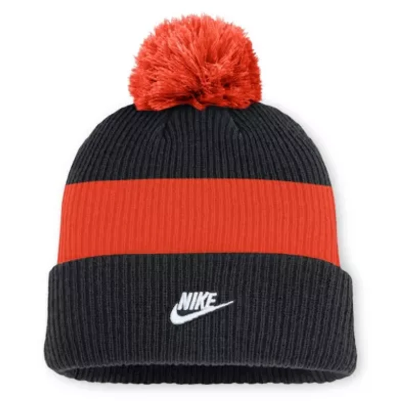 MLB Nike Black/Orange Baltimore Orioles Cooperstown Collection Peak Standard Cuffed Knit Hat with Pom