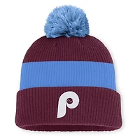 MLB Nike Burgundy/Light Philadelphia Phillies Cooperstown Collection Peak Standard Cuffed Knit Hat with Pom