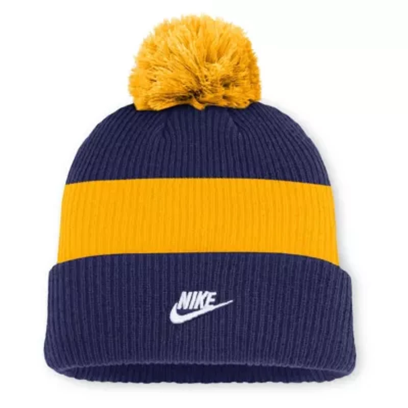 MLB Nike Blue/Gold Milwaukee Brewers Cooperstown Collection Peak Standard Cuffed Knit Hat with Pom