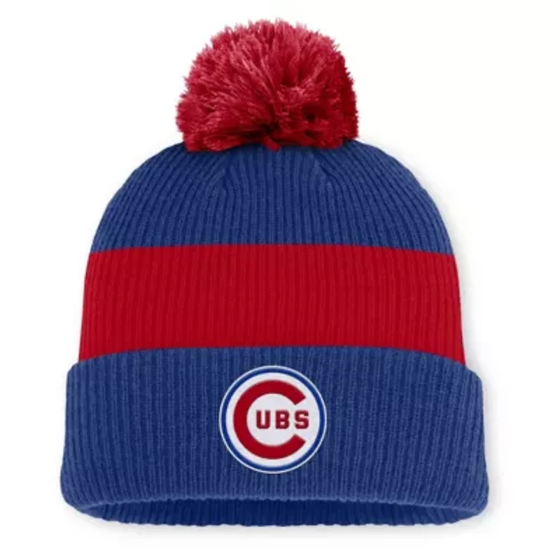 MLB Nike Royal/Red Chicago Cubs Cooperstown Collection Peak Standard Cuffed Knit Hat with Pom