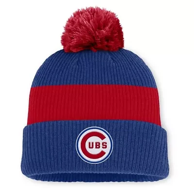 MLB Nike Royal/Red Chicago Cubs Cooperstown Collection Peak Standard Cuffed Knit Hat with Pom