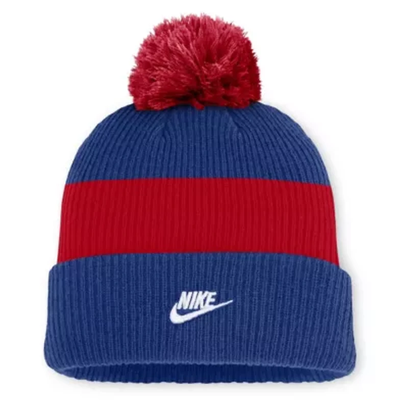 MLB Nike Royal/Red Chicago Cubs Cooperstown Collection Peak Standard Cuffed Knit Hat with Pom