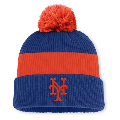 MLB Nike Royal/Orange New York Mets Cooperstown Collection Peak Standard Cuffed Knit Hat with Pom