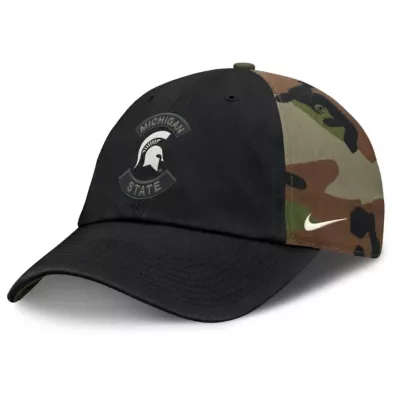 NCAA Nike Black/Camo Michigan State Spartans 2025 Military Appreciation Club Adjustable Hat