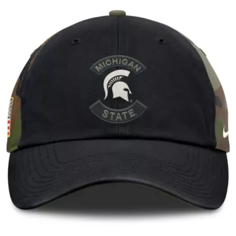 NCAA Nike Black/Camo Michigan State Spartans 2025 Military Appreciation Club Adjustable Hat
