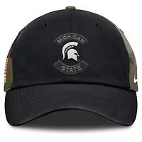 NCAA Nike Black/Camo Michigan State Spartans 2025 Military Appreciation Club Adjustable Hat