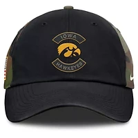NCAA Nike Black/Camo Iowa Hawkeyes 2025 Military Appreciation Club Adjustable Hat
