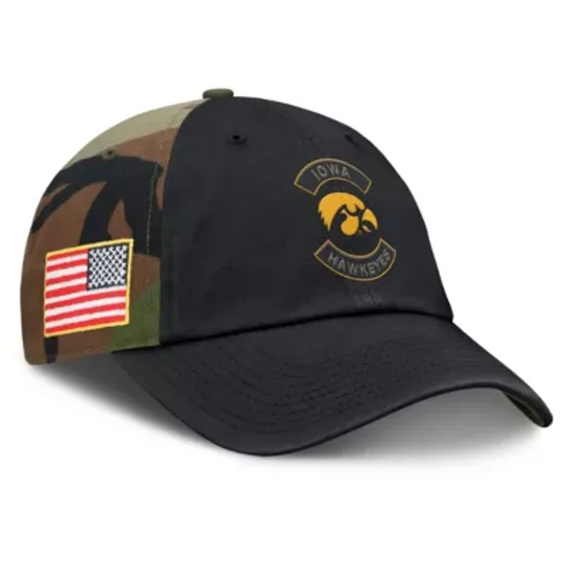 NCAA Nike Black/Camo Iowa Hawkeyes 2025 Military Appreciation Club Adjustable Hat