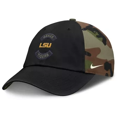 NCAA Nike Black/Camo LSU Tigers 2025 Military Appreciation Club Adjustable Hat