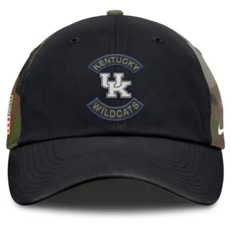 NCAA Nike Black/Camo Kentucky Wildcats 2025 Military Appreciation Club Adjustable Hat