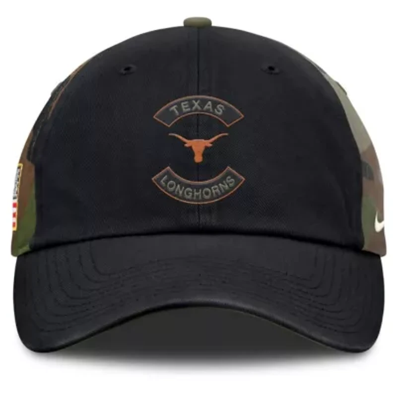 NCAA Nike Black/Camo Texas Longhorns 2025 Military Appreciation Club Adjustable Hat