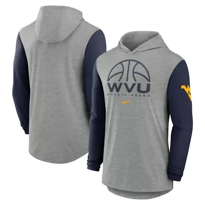 NCAA Nike West Virginia Mountaineers Basketball Color-Block Tri-Blend Dri-FIT Long Sleeve Hoodie T-Shirt