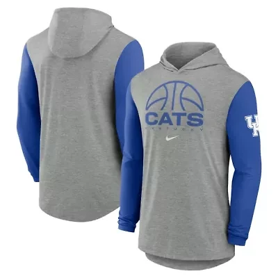 NCAA Nike Kentucky Wildcats Basketball Color-Block Tri-Blend Dri-FIT Long Sleeve Hoodie T-Shirt