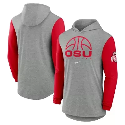 NCAA Nike Ohio State Buckeyes Basketball Color-Block Tri-Blend Dri-FIT Long Sleeve Hoodie T-Shirt