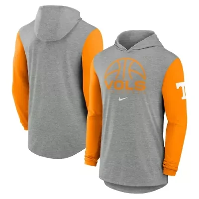 NCAA Nike Gray/Tennessee Tennessee Volunteers Basketball Color-Block Tri-Blend Dri-FIT Long Sleeve Hoodie T-Shirt