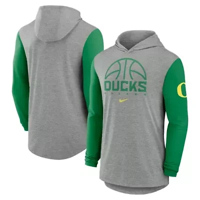 NCAA Nike Oregon Ducks Basketball Color-Block Tri-Blend Dri-FIT Long Sleeve Hoodie T-Shirt