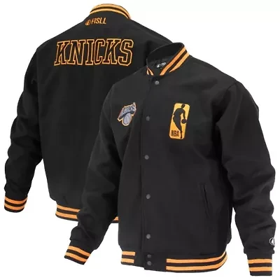 NBA Unisex New York Knicks Logoman Shadow Collection Full-Snap Varsity Jacket