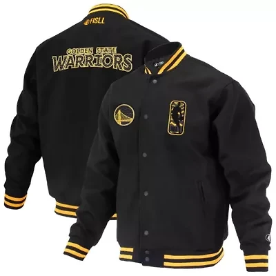 NBA Unisex Golden State Warriors Logoman Shadow Collection Full-Snap Varsity Jacket