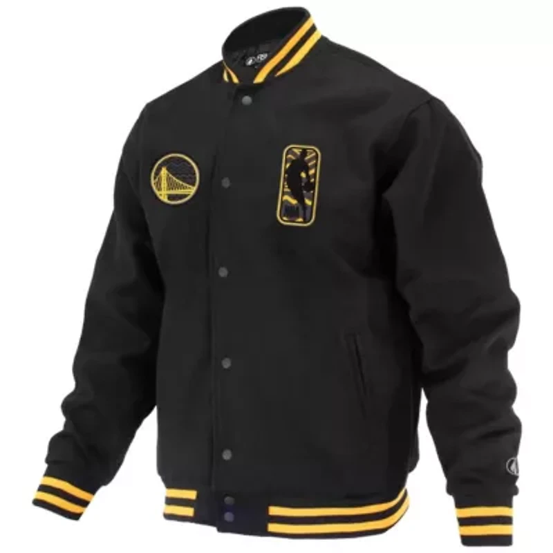 NBA Unisex Golden State Warriors Logoman Shadow Collection Full-Snap Varsity Jacket