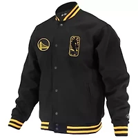 NBA Unisex Golden State Warriors Logoman Shadow Collection Full-Snap Varsity Jacket