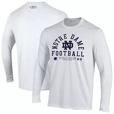 NCAA Under Armour Notre Dame Fighting Irish 2025 Sideline Football Performance Cotton Long Sleeve T-Shirt