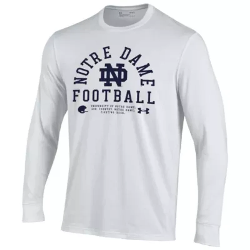 NCAA Under Armour Notre Dame Fighting Irish 2025 Sideline Football Performance Cotton Long Sleeve T-Shirt